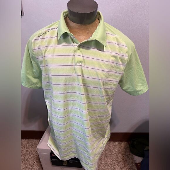 Under Armour HeatGear Mens XXL Striped Short Sleeve Polo - Picture 1 of 7